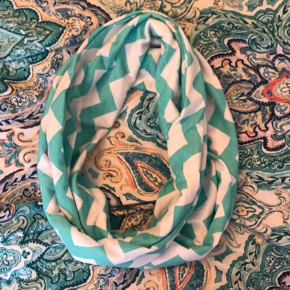Teal and white chevron scarf